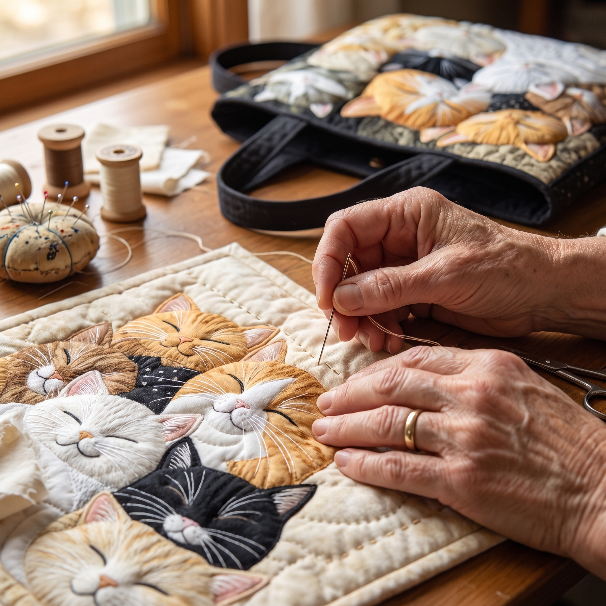 Sleeping Kittens Artisan Quilted Bag