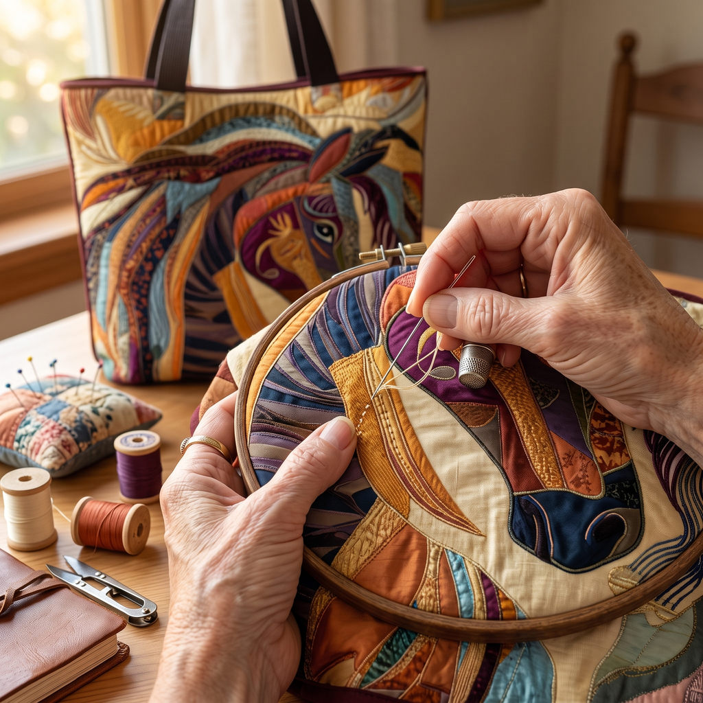 Multicolored Mosaic Horse Artisan Quilted Bag