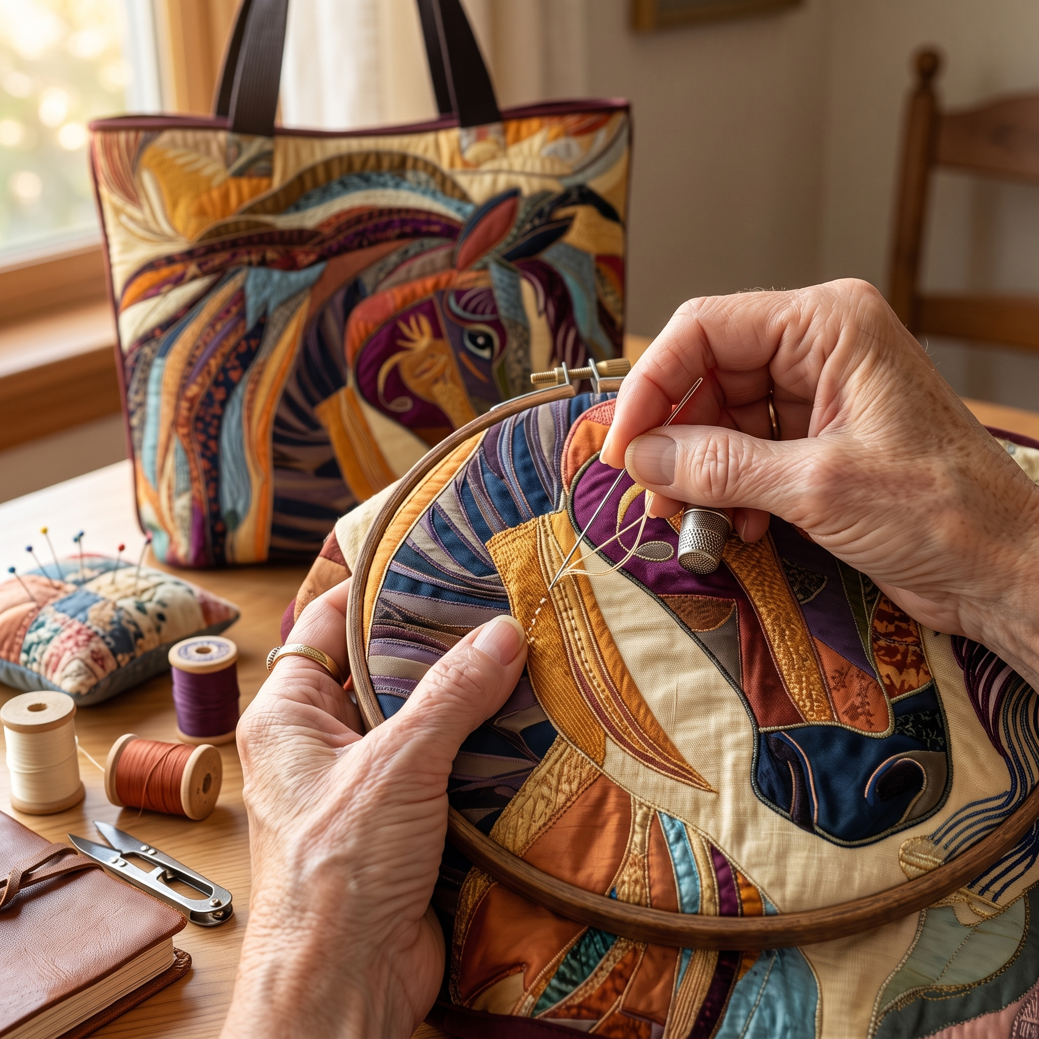 Multicolored Mosaic Horse Artisan Quilted Bag