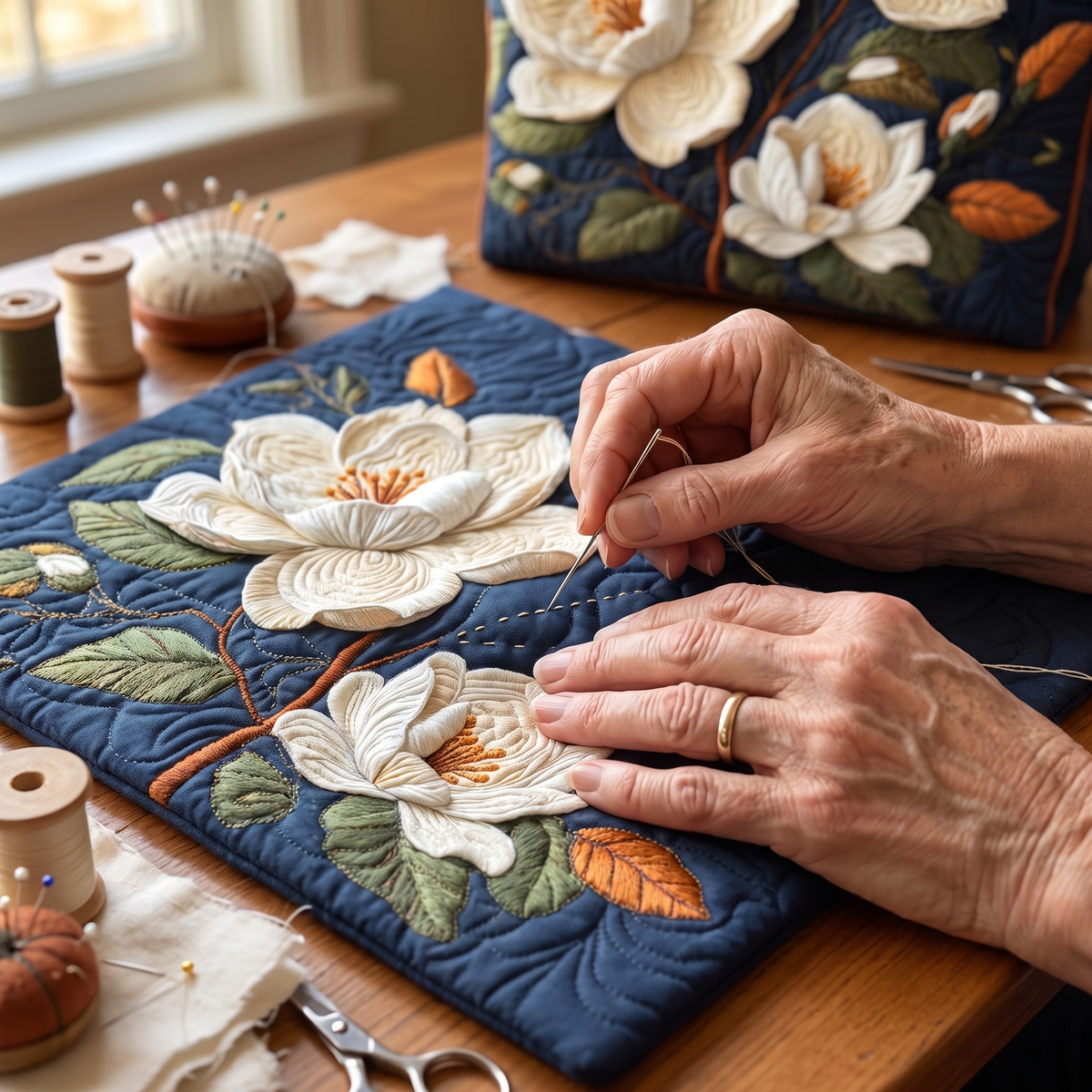 Delicate Magnolia Artisan Quilted Bag