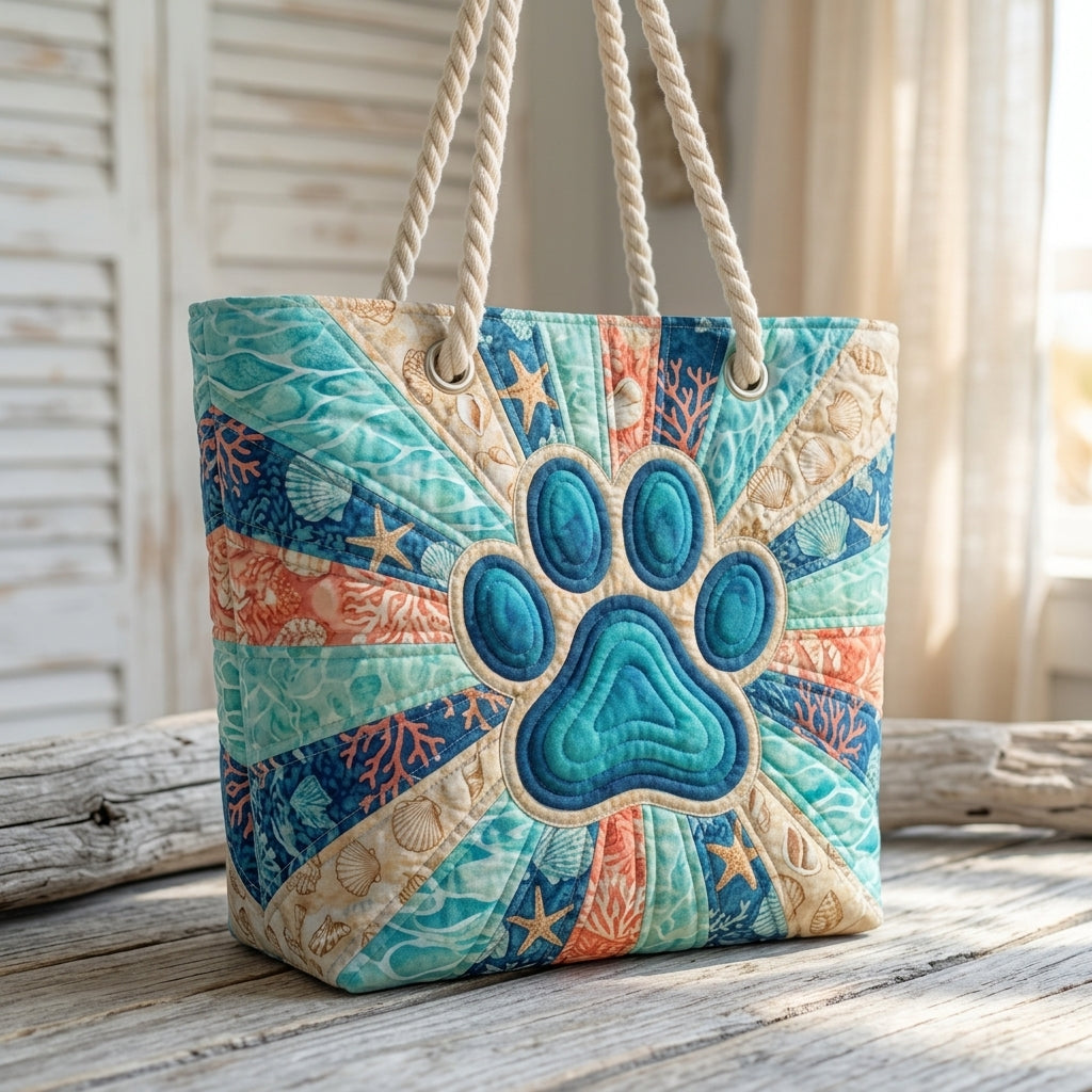 Paw Print Artisan Quilted Beach Bag
