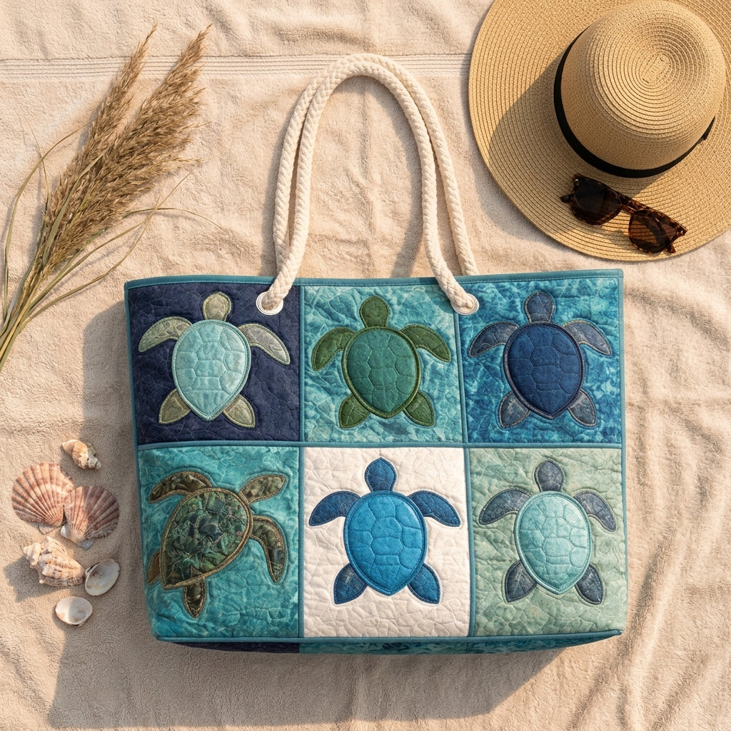 Blue Turtle Artisan Quilted Beach Bag