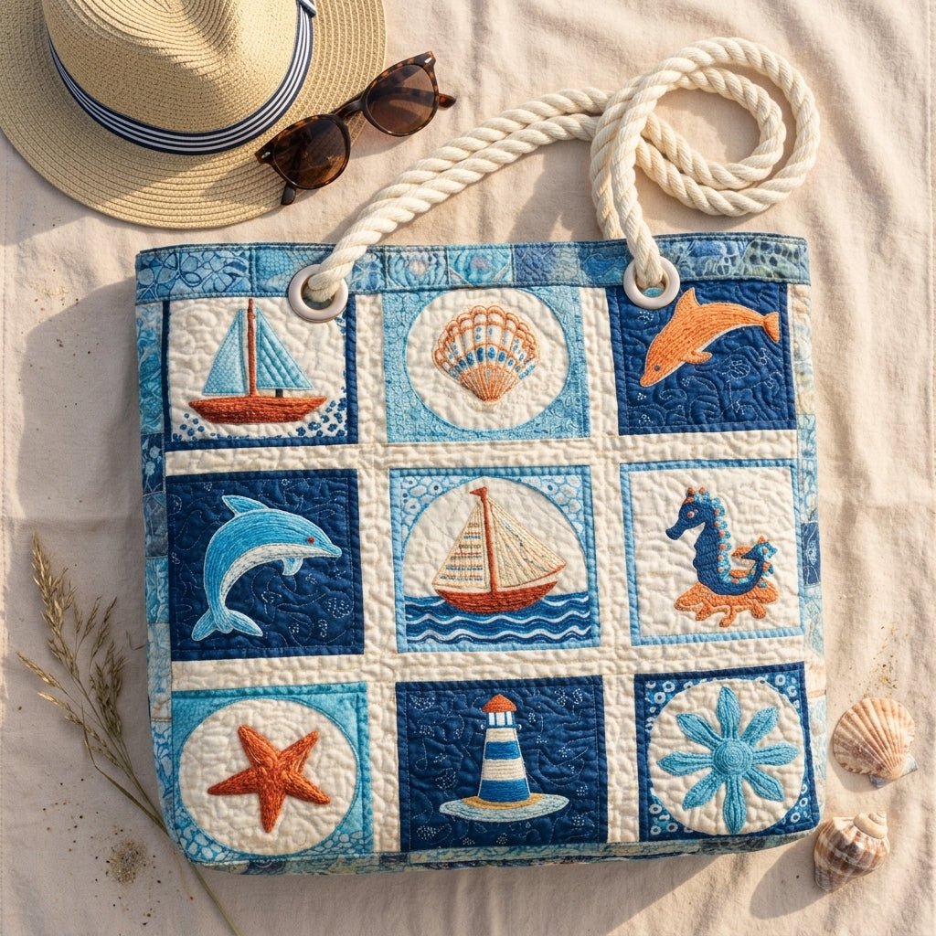 Marine Creatures Artisan Quilted Beach Bag