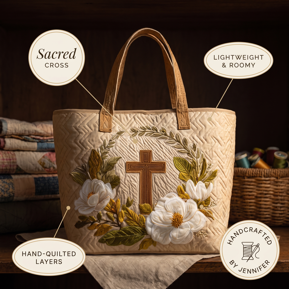 Sacred Cross Artisan Quilted Bag