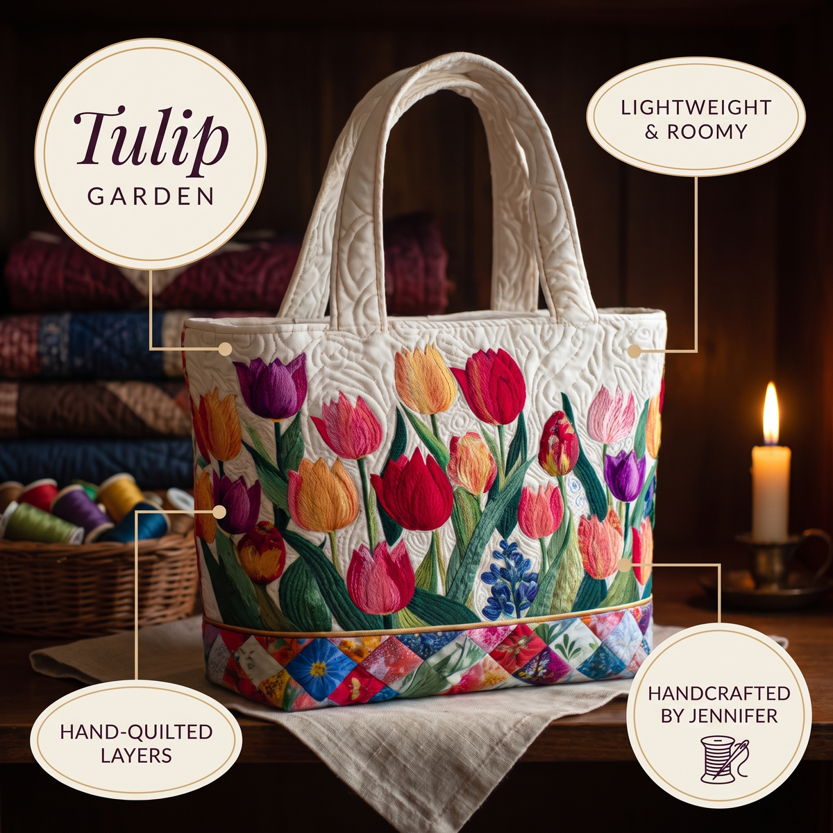 Tulip Garden Artisan Quilted Bag