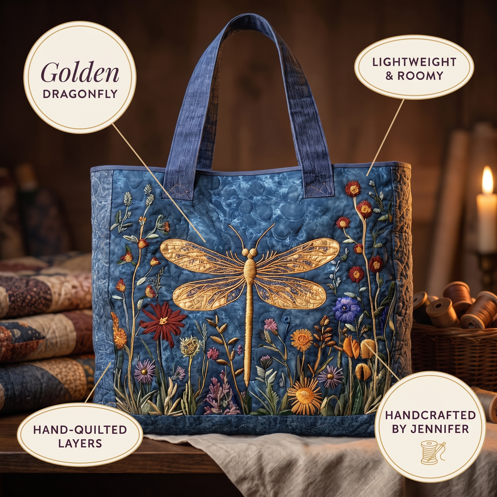 Golden Dragonfly Artisan Quilted Bag