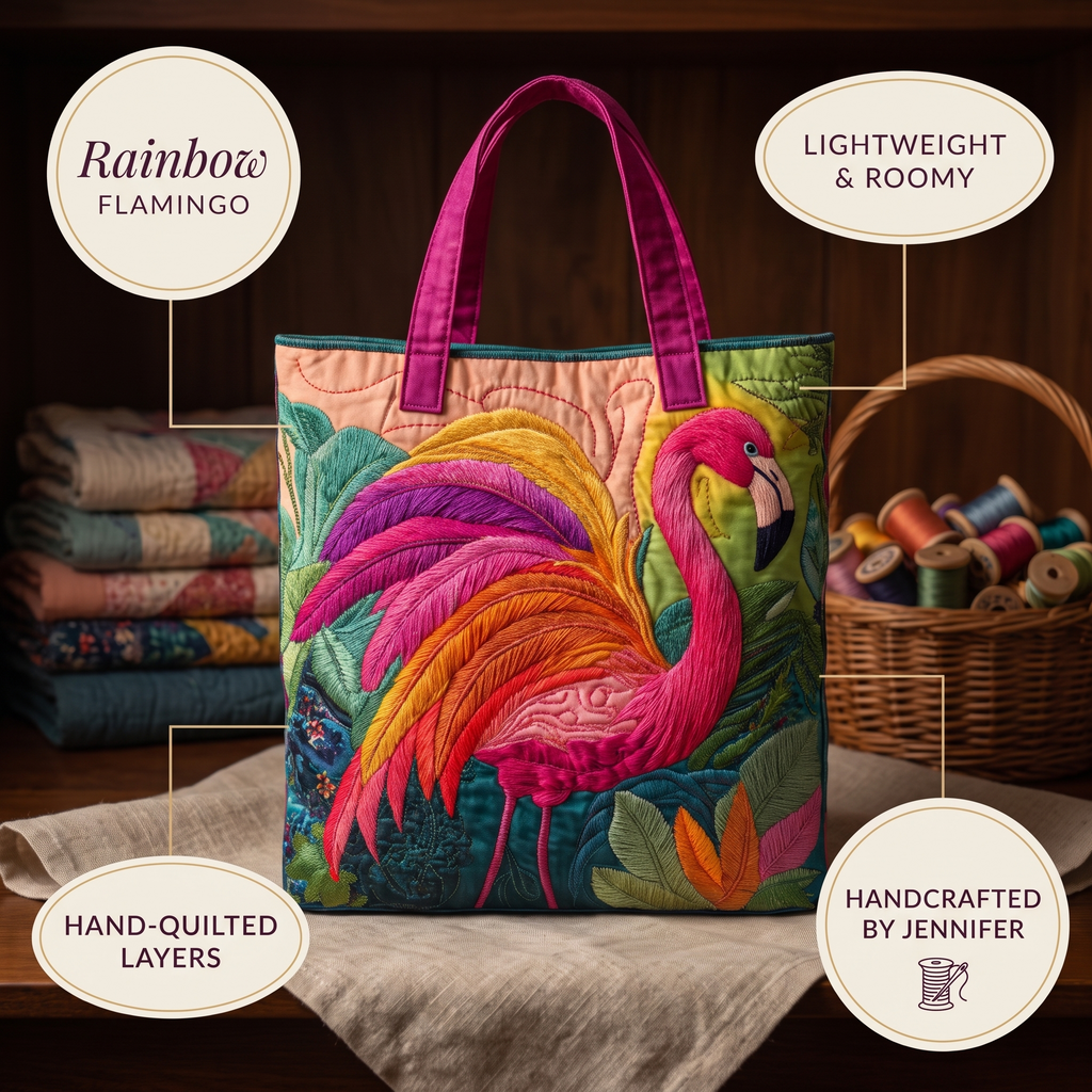 Rainbow Flamingo Artisan Quilted Bag