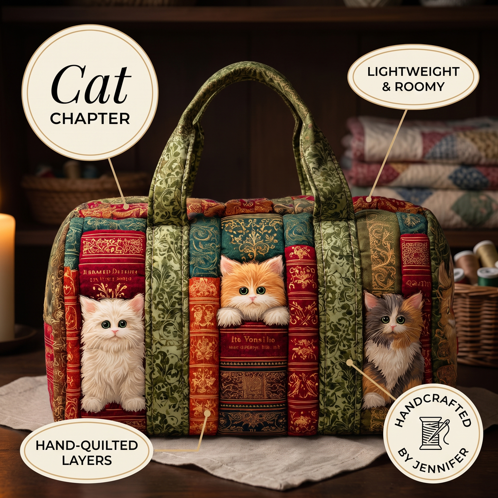 Cat Chapter Quilted Duffle Bag