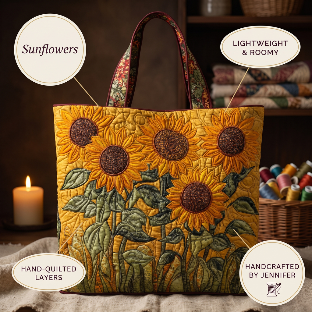 Sunflowers Artisan Quilted Bag