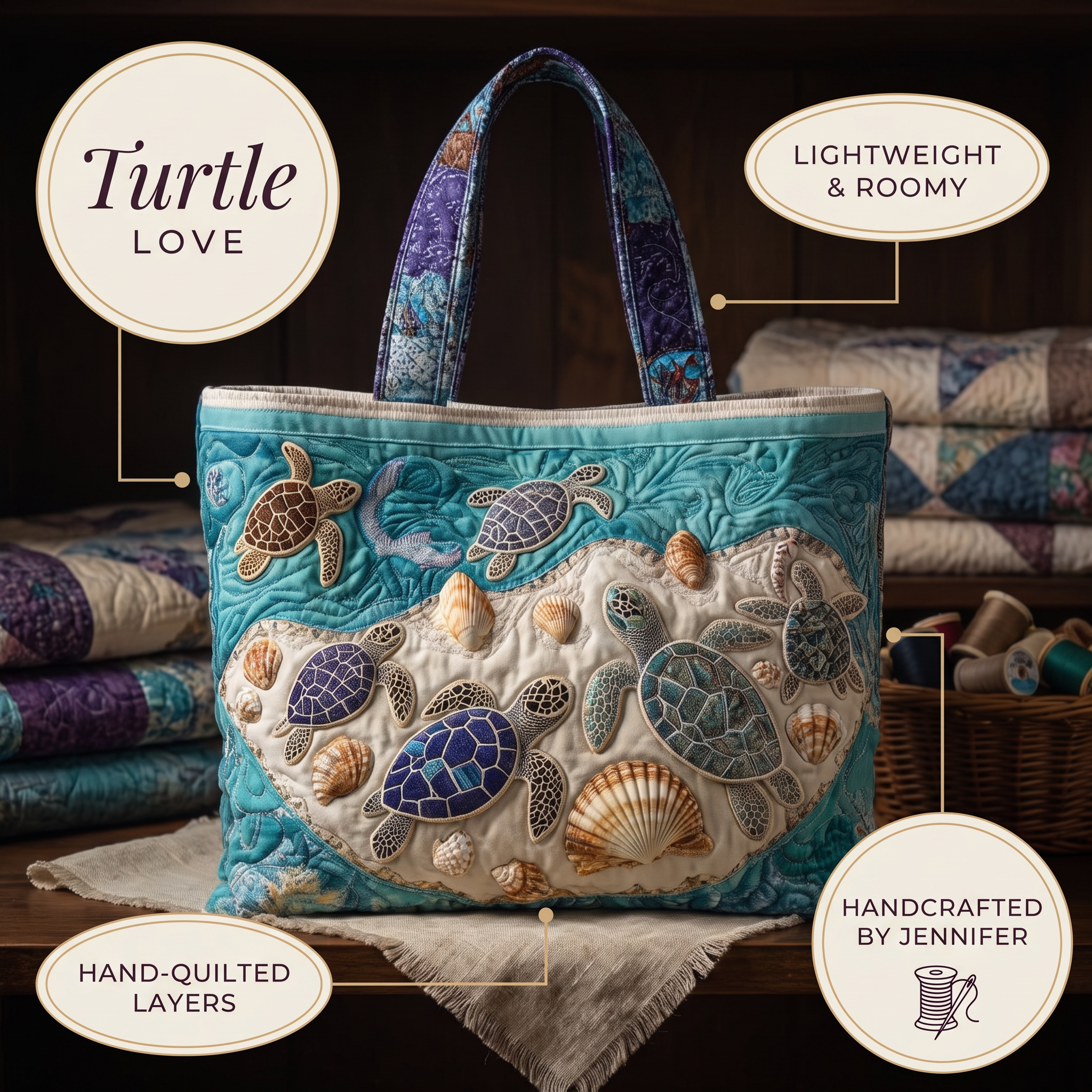 Turtle Love Artisan Quilted Bag