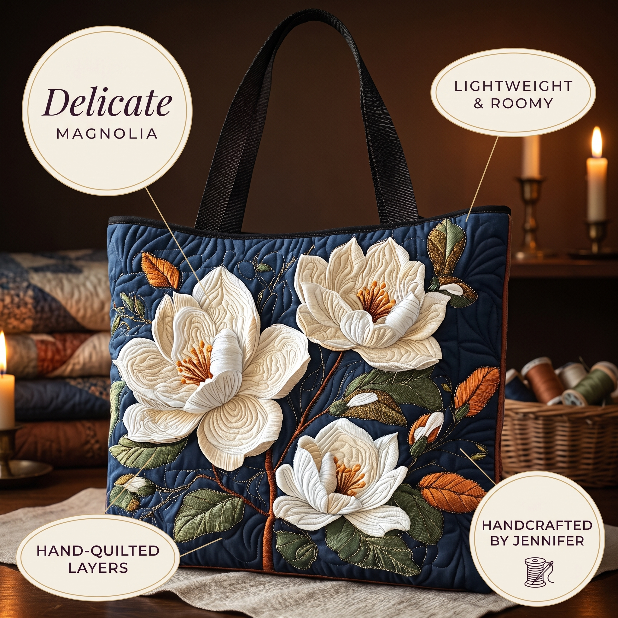 Delicate Magnolia Artisan Quilted Bag