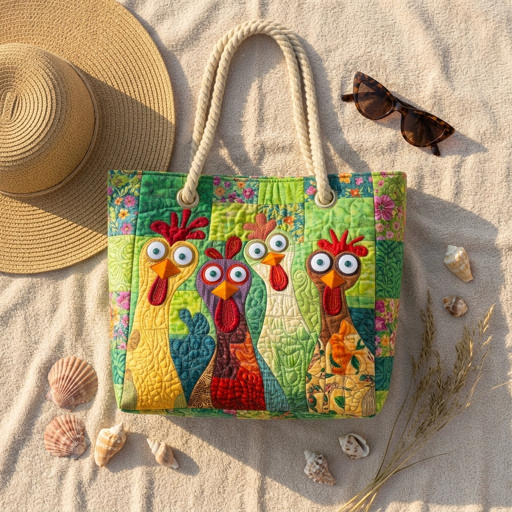 Funky Chicken Artisan Quilted Beach Bag