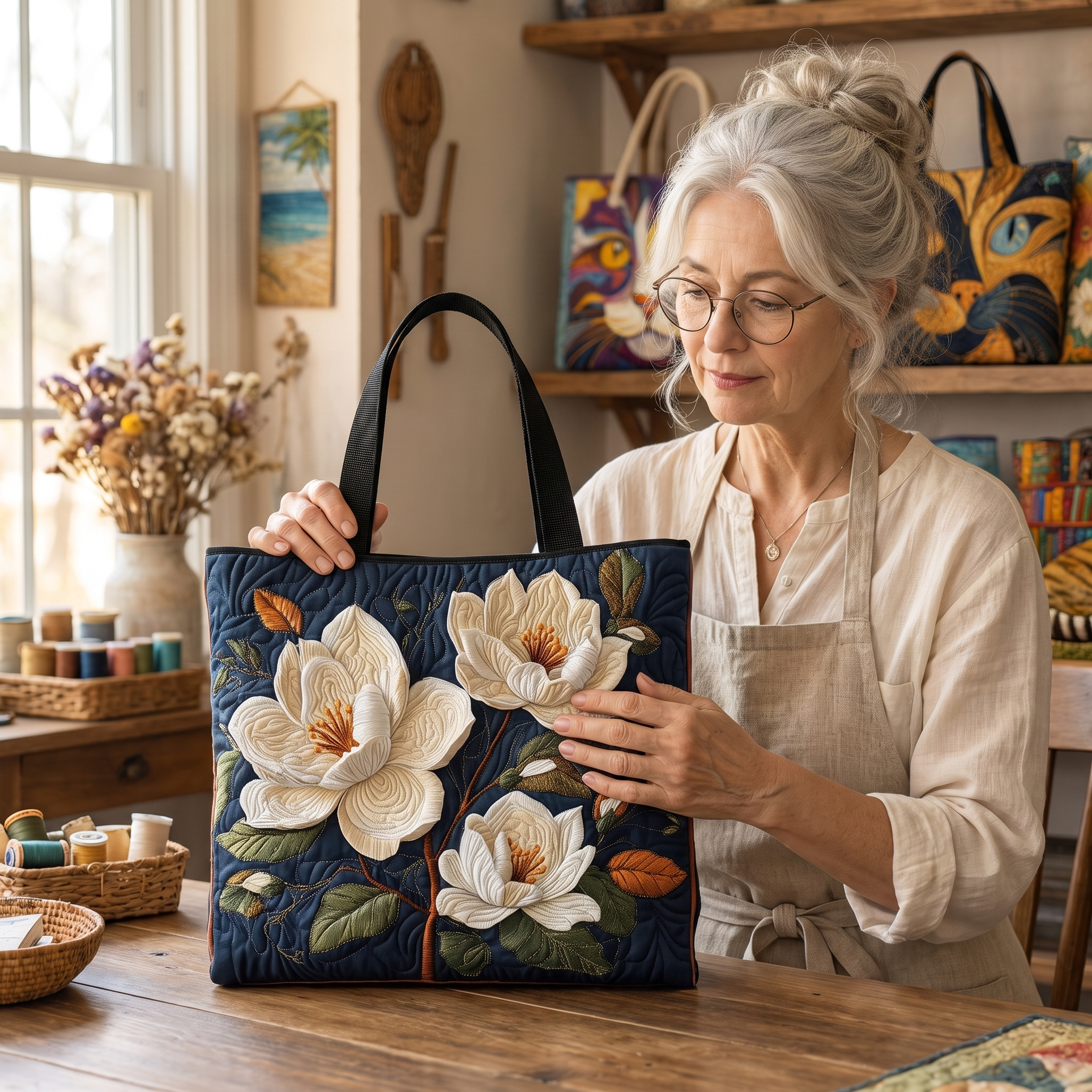 Delicate Magnolia Artisan Quilted Bag