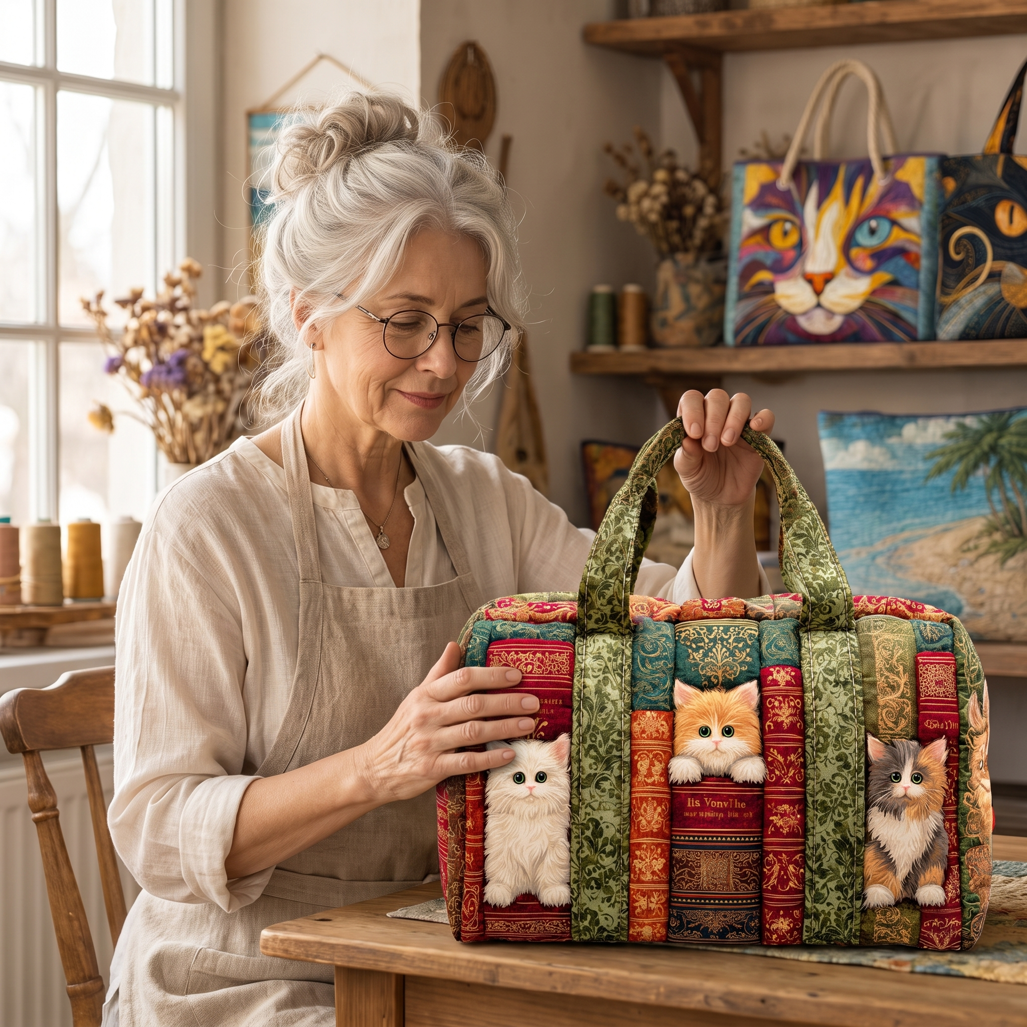 Cat Chapter Quilted Duffle Bag