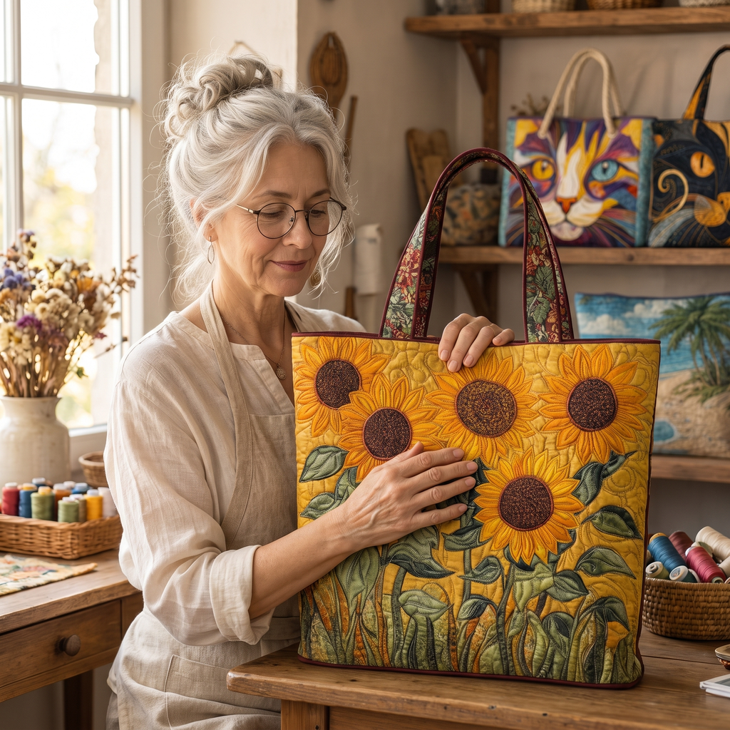 Sunflowers Artisan Quilted Bag