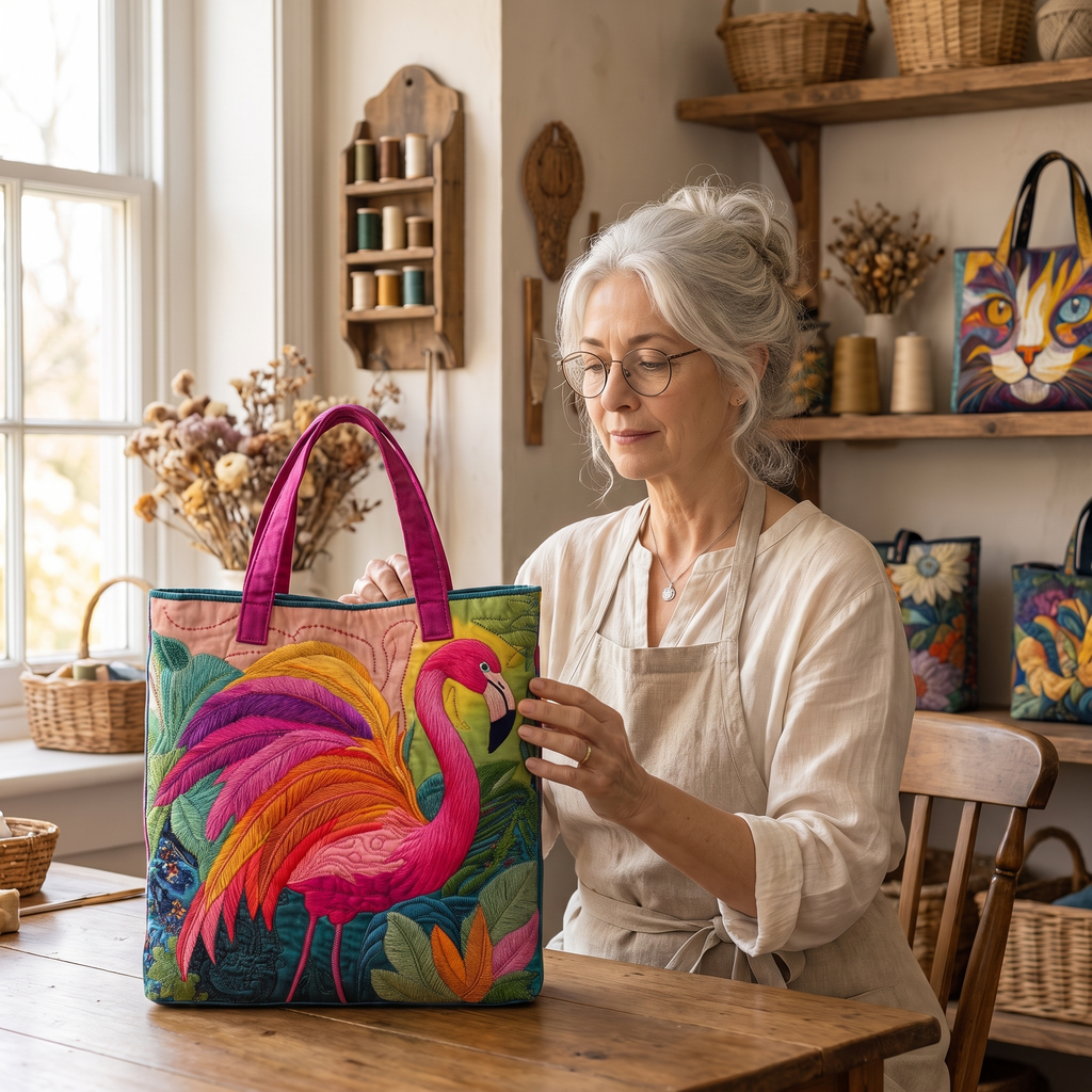Rainbow Flamingo Artisan Quilted Bag