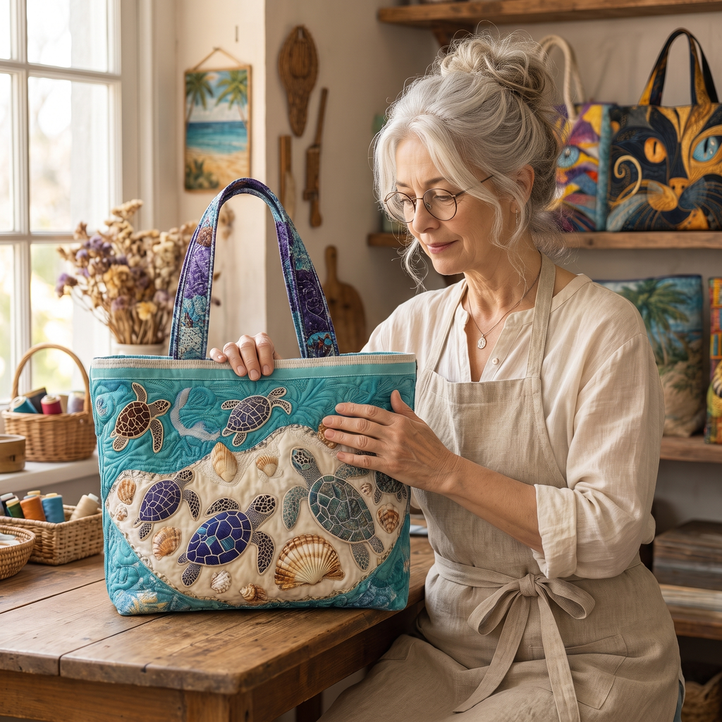 Turtle Love Artisan Quilted Bag