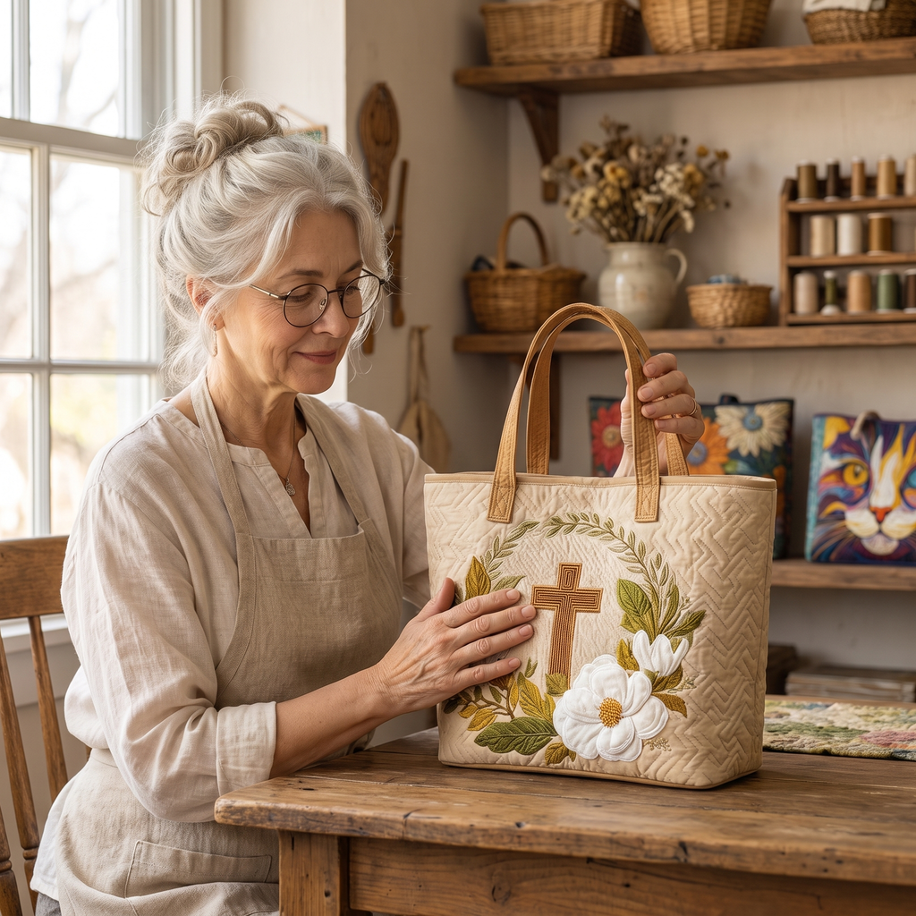 Sacred Cross Artisan Quilted Bag