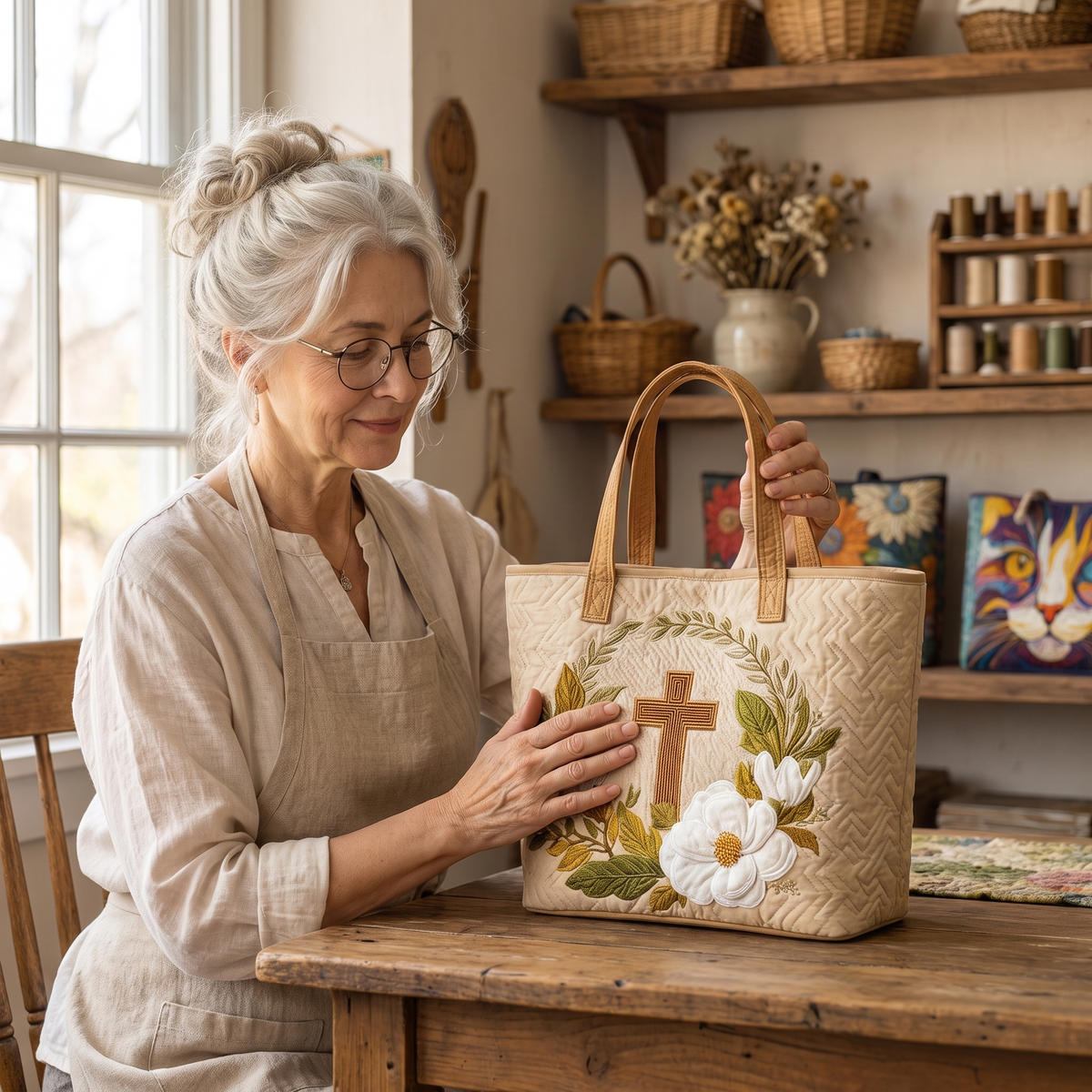 Sacred Cross Artisan Quilted Bag