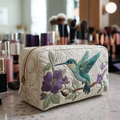 Hummingbird Bloom Quilted Makeup Bag