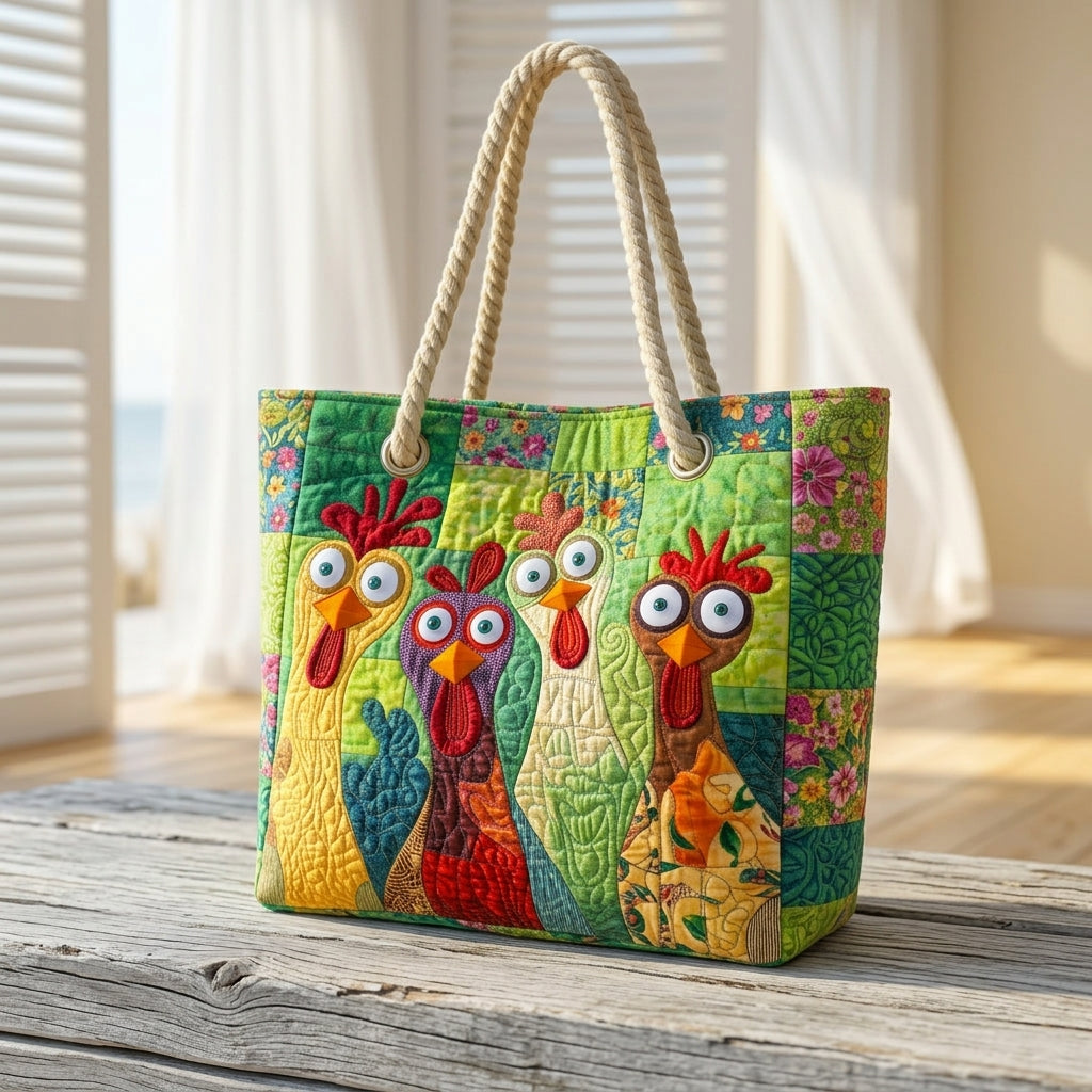 Funky Chicken Artisan Quilted Beach Bag