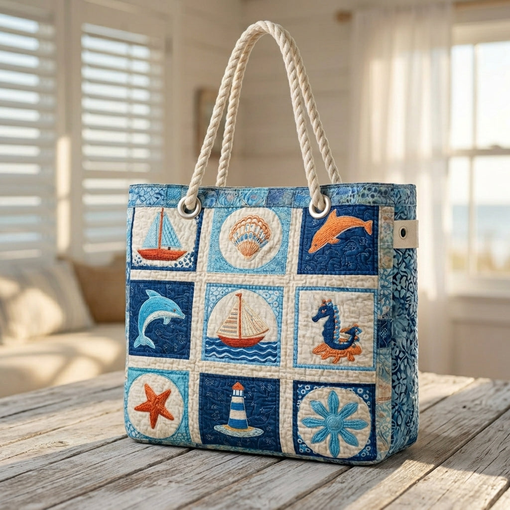 Marine Creatures Artisan Quilted Beach Bag