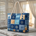 Nautical Blue Artisan Quilted Beach Bag