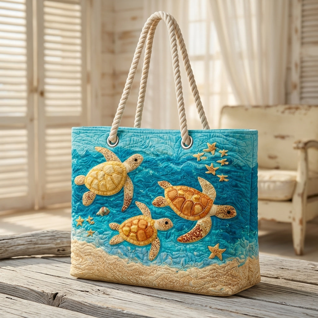 Golden Turtle Coast Artisan Quilted Beach Bag