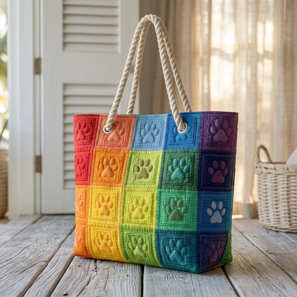 Paw Print Patch Artisan Quilted Beach Bag