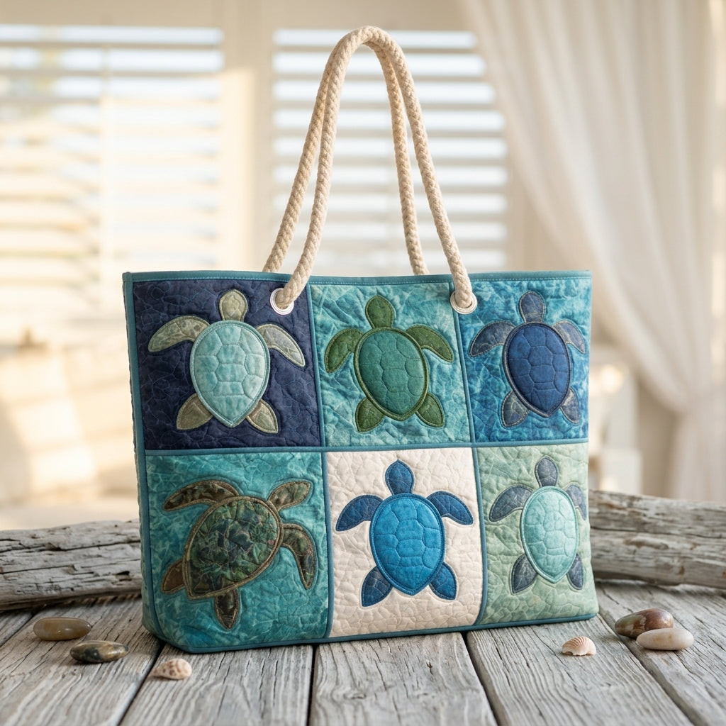 Blue Turtle Artisan Quilted Beach Bag