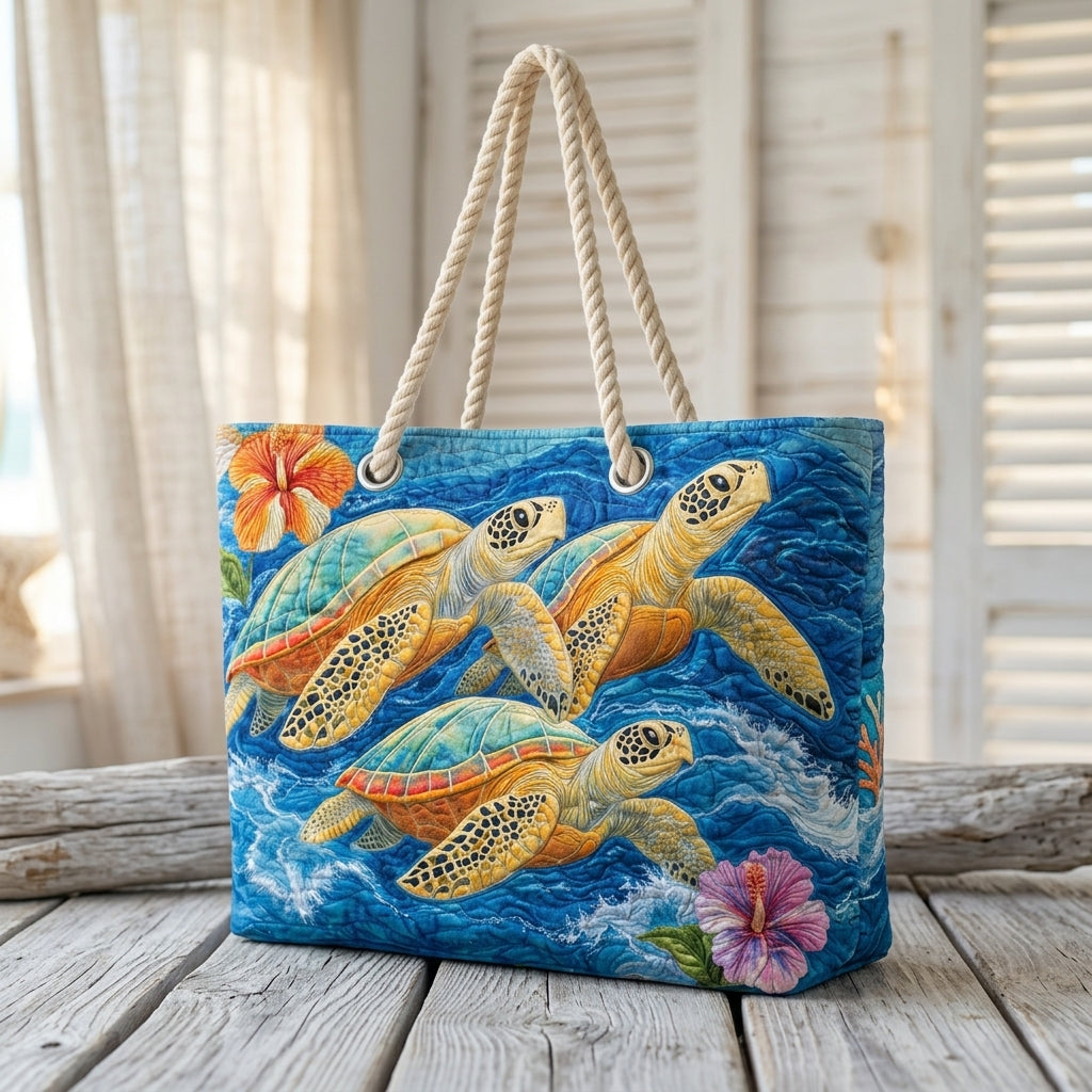Marine Turtle Artisan Quilted Beach Bag