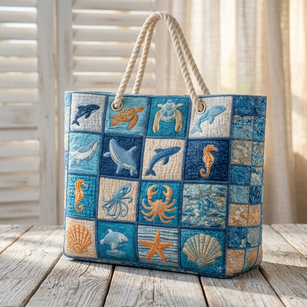 Marine Life Artisan Quilted Beach Bag