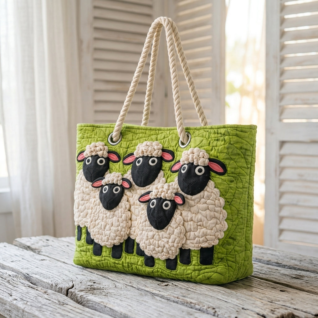 Sky of Sheep Artisan Quilted Beach Bag