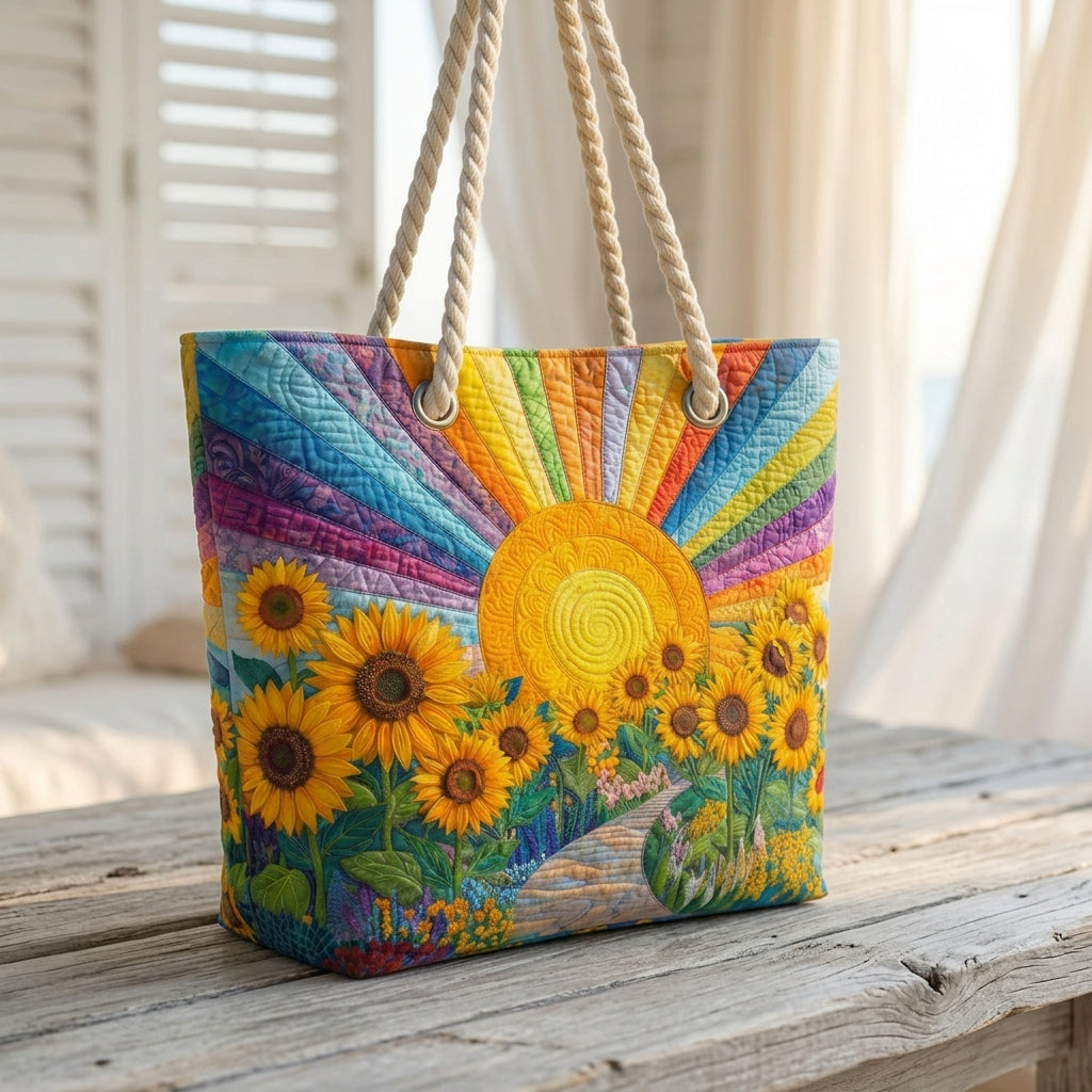 Rainbow Sun Artisan Quilted Beach Bag