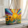 Rainbow Sun Artisan Quilted Beach Bag