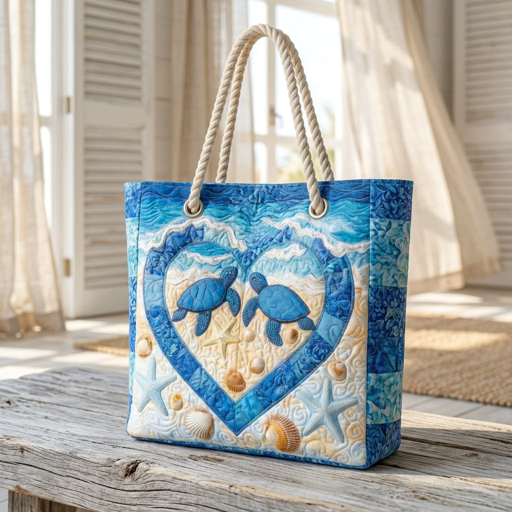 Turtle Serenity Artisan Quilted Beach Bag