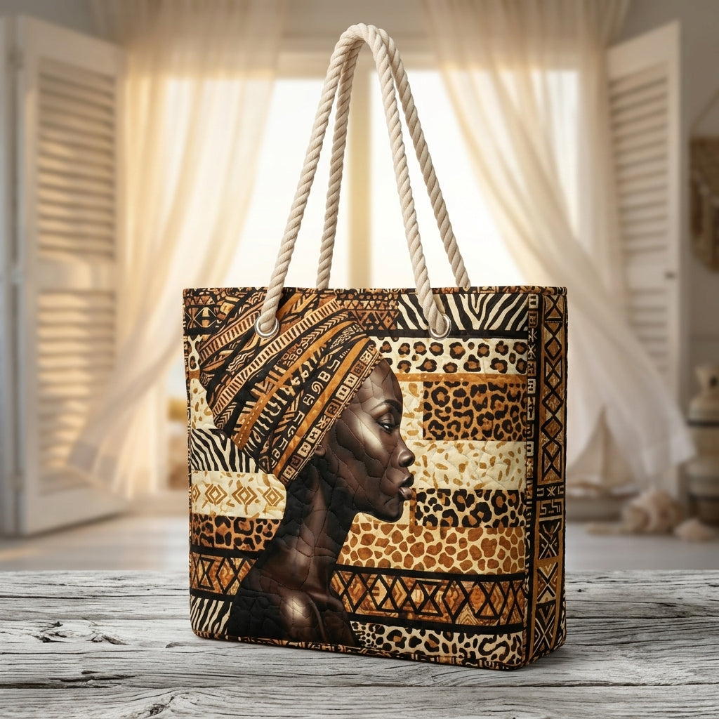 Queen of Melanin Artisan Quilted Beach Bag