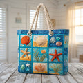 Coastal Shells Artisan Quilted Beach Bag