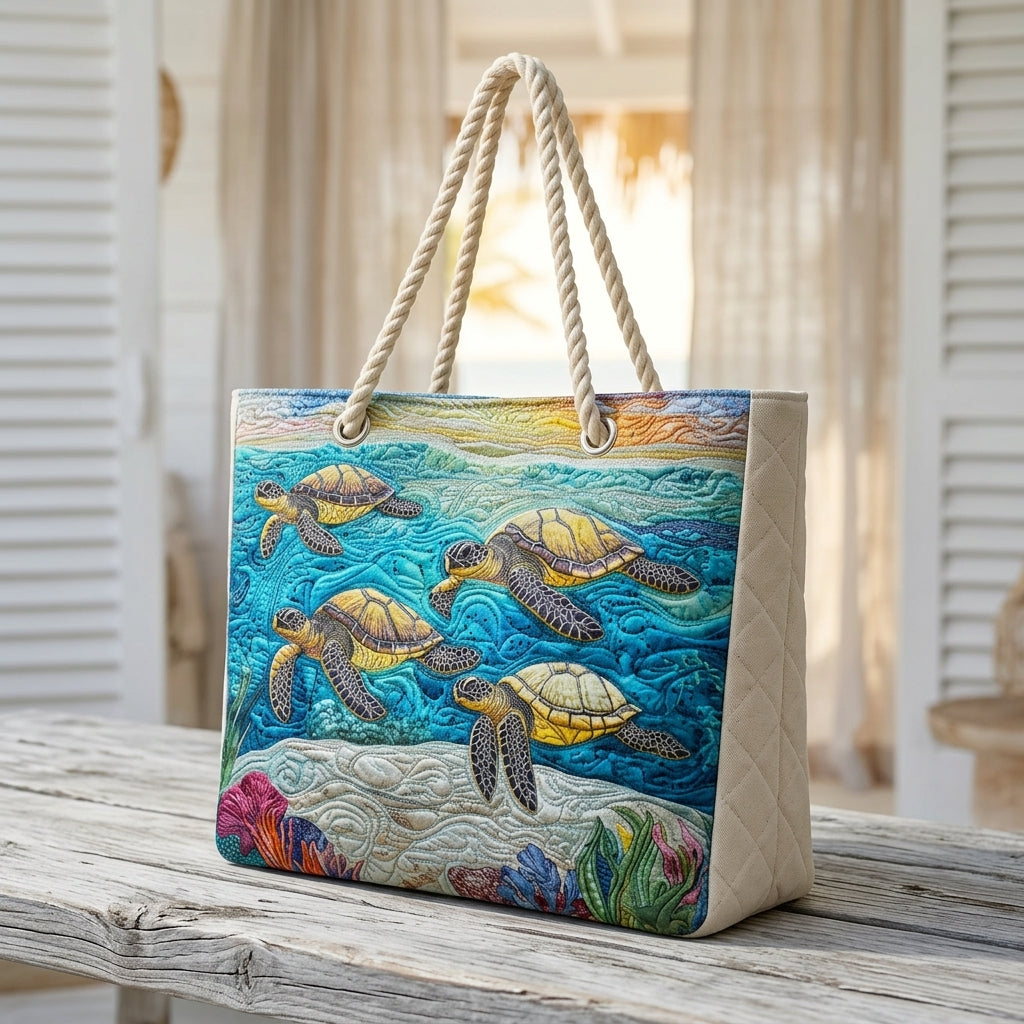 Marina Turtle Artisan Quilted Beach Bag