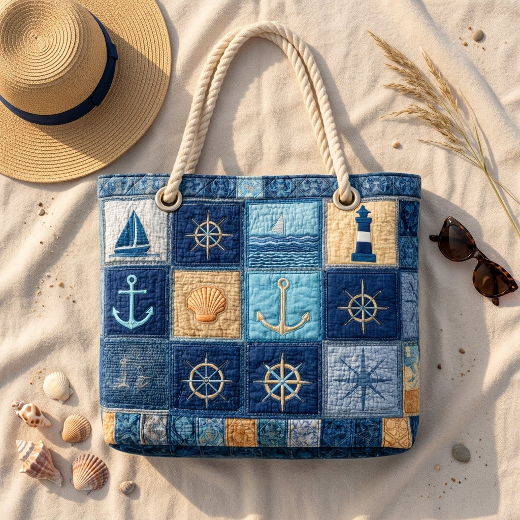 Nautical Blue Artisan Quilted Beach Bag