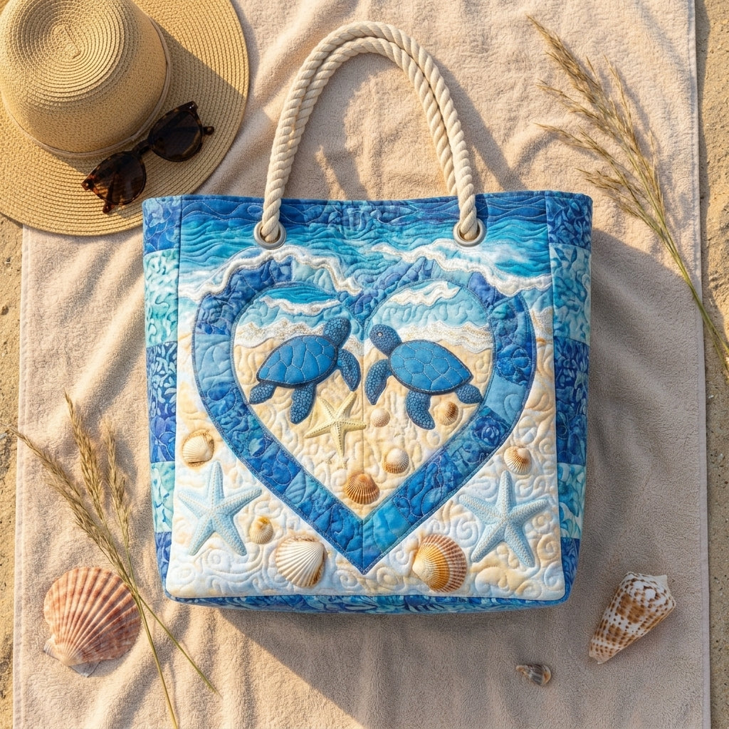 Turtle Serenity Artisan Quilted Beach Bag