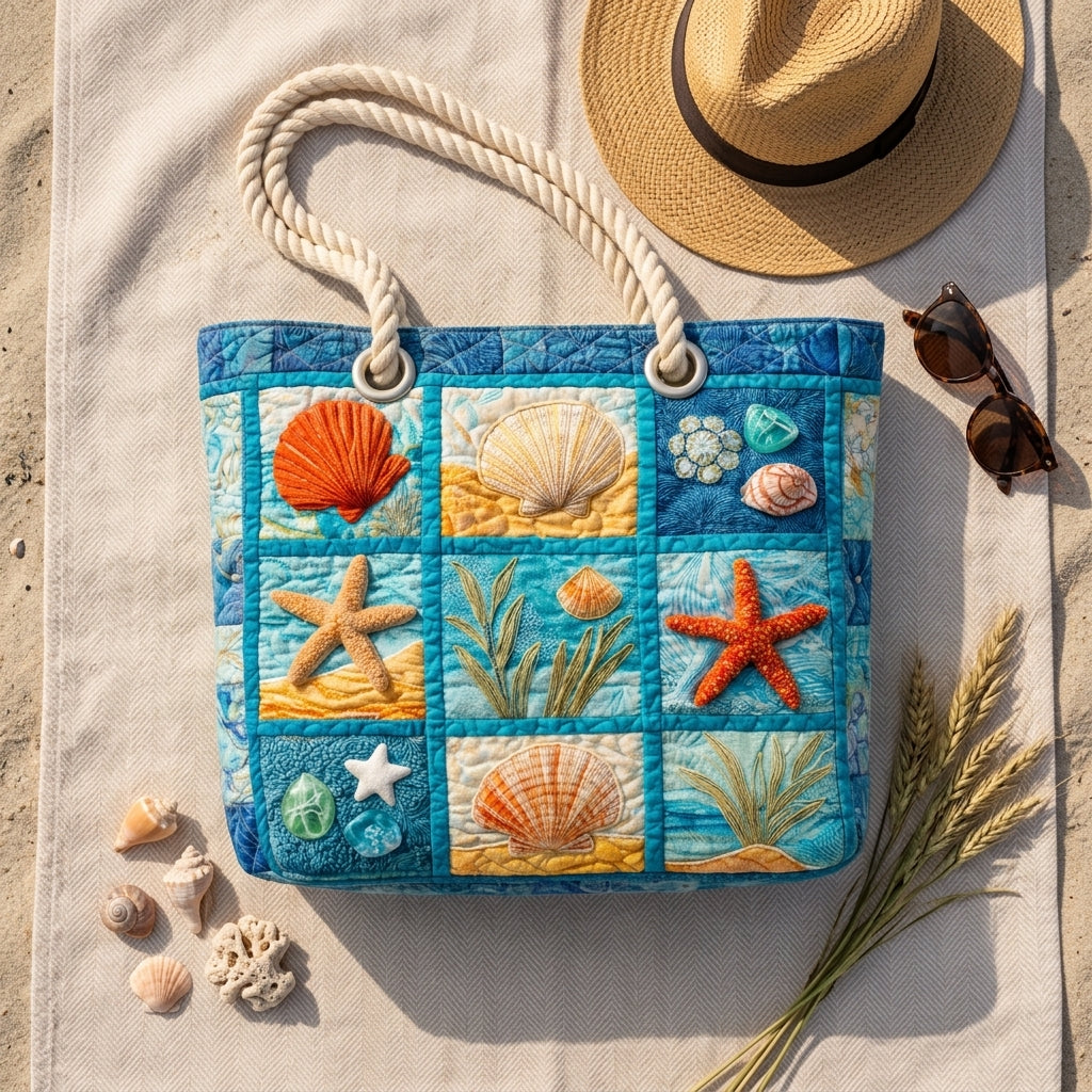 Coastal Shells Artisan Quilted Beach Bag
