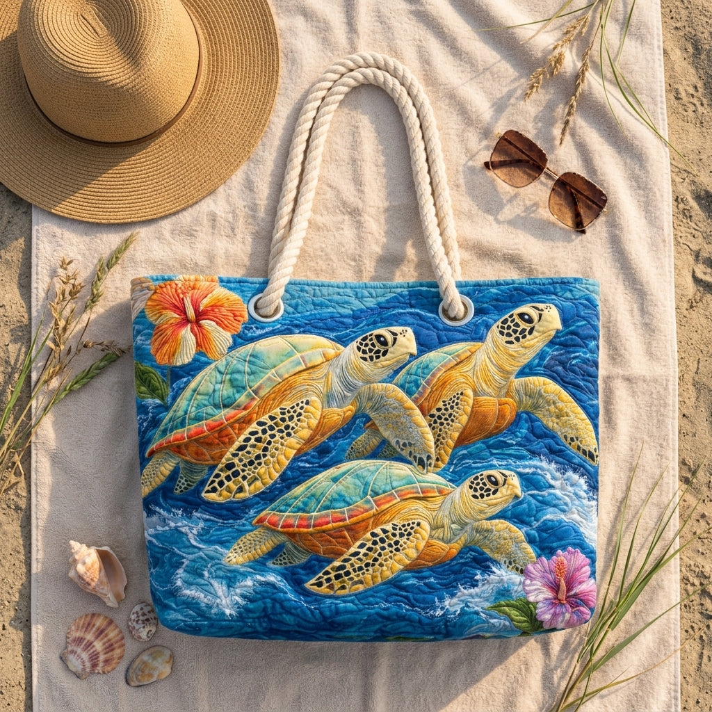 Marine Turtle Artisan Quilted Beach Bag