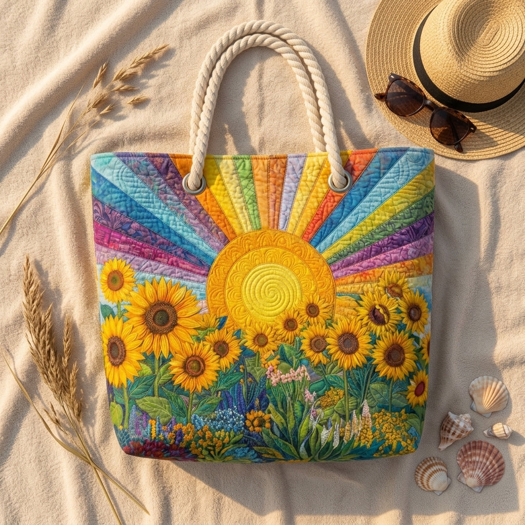 Rainbow Sun Artisan Quilted Beach Bag