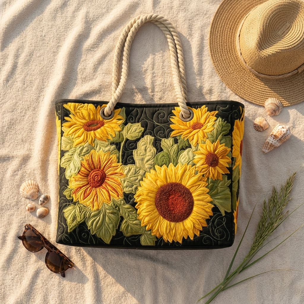 Sunflower Artisan Quilted Beach Bag