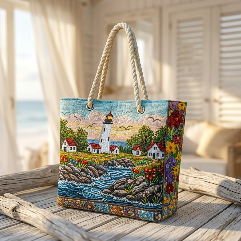 Lighthouse Shine Artisan Quilted Beach Bag