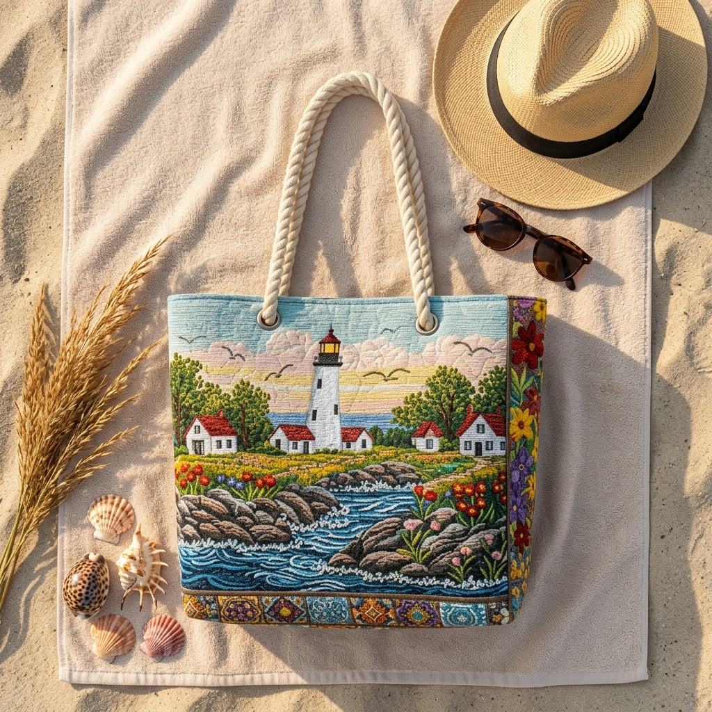Lighthouse Shine Artisan Quilted Beach Bag