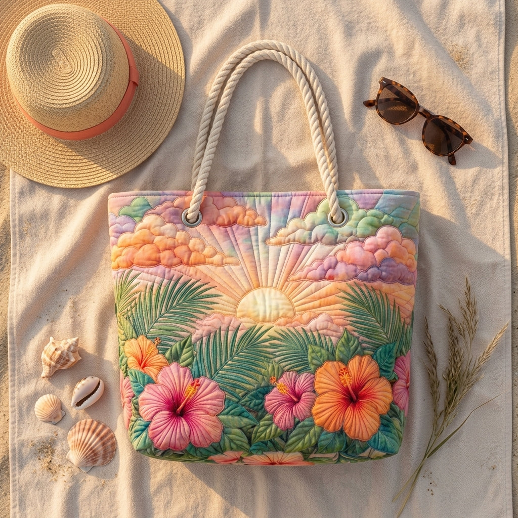 Tropical Dawn Artisan Quilted Beach Bag
