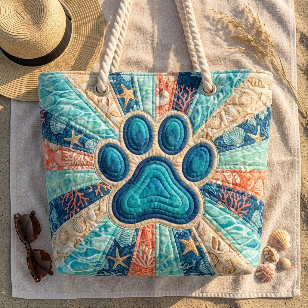 Paw Print Artisan Quilted Beach Bag