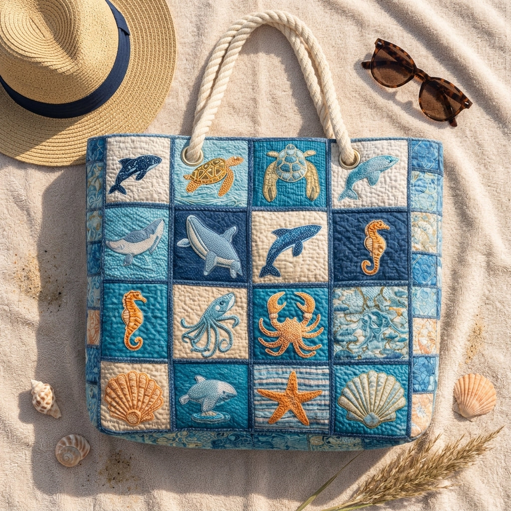 Marine Life Artisan Quilted Beach Bag